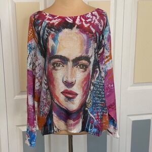 Tina Stephens Frida Kahlo Graphic Knit Sweater Made in Italy Womens OS CS52000